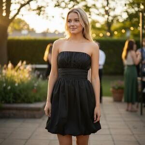 David's Bridal Size 2 Black Strapless Cocktail Dress NWT Pleated Cotton Formal